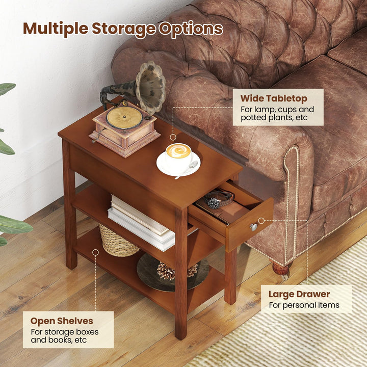 Ginatex Narrow Side Table Small End Tables with Drawer &amp; Open Storage Shelves