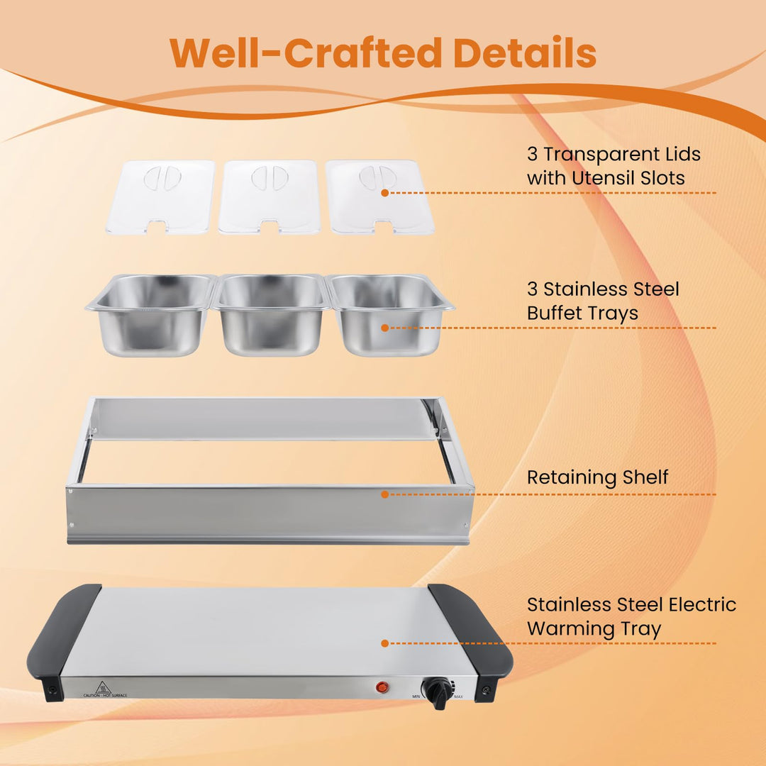 Giantex Electric Buffet Server &amp; Warming Tray 3 Stainless Steel Pans with Lids