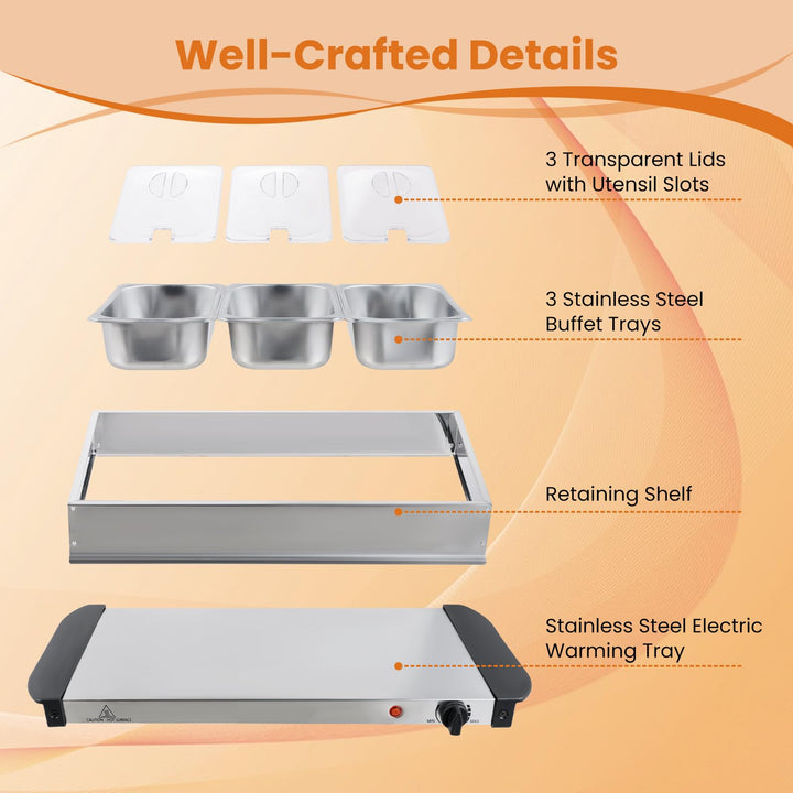 Giantex Electric Buffet Server &amp; Warming Tray 3 Stainless Steel Pans with Lids