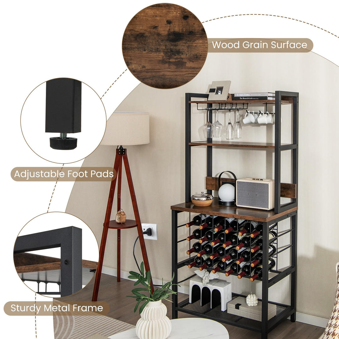 Giantex Bakers Rack with Storage Hutch, Power Outlet &amp; USB Port, Coffee Bar 24-Bottle Wine Rack &amp; Glass Holder