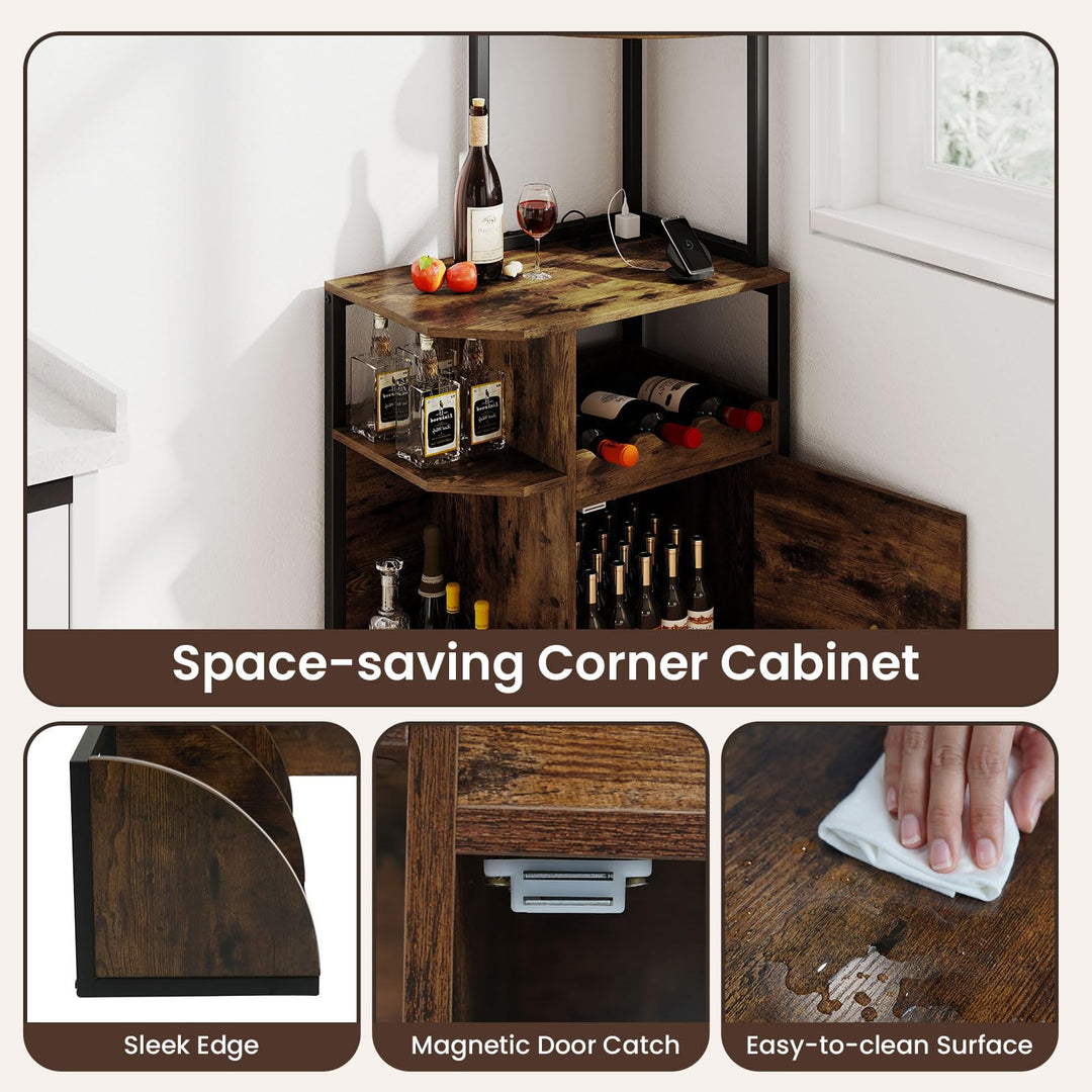 Giantex Corner Bar Cabinet w/Power Outlets
