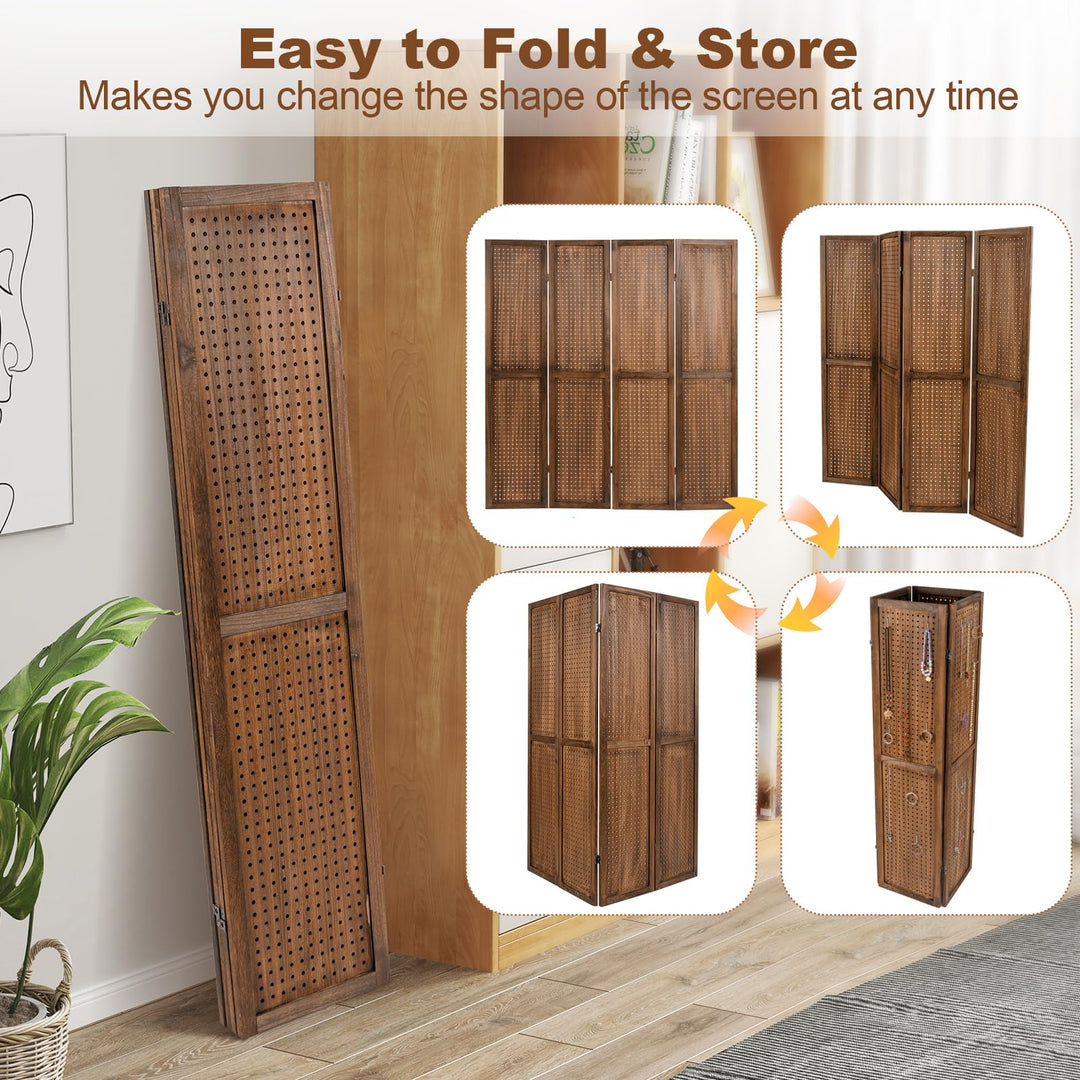 Giantex 4/6 Panel Pegboard Display &amp; Room Divider, 5.6FT Folding Pegboard Stand for Crafting Show Jewelry Retail