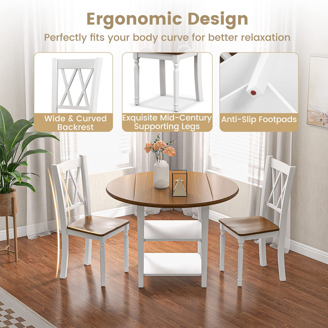 Giantex Dining Table Set for 4 w/Drop Leaf Round Kitchen Table &amp; 4 Chairs, Dining Room Table w/Storage