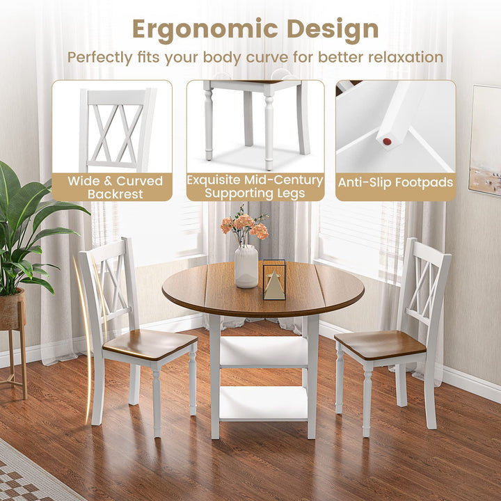 Giantex Dining Table Set for 4 w/Drop Leaf Round Kitchen Table &amp; 4 Chairs, Dining Room Table w/Storage