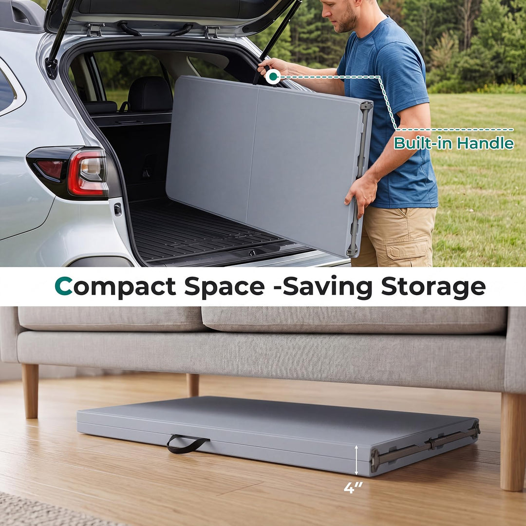 Giantex 8FT Folding Table | Heavy Duty Fold-in-Half Portable HDPE Plastic Table with Handle &amp; Locks
