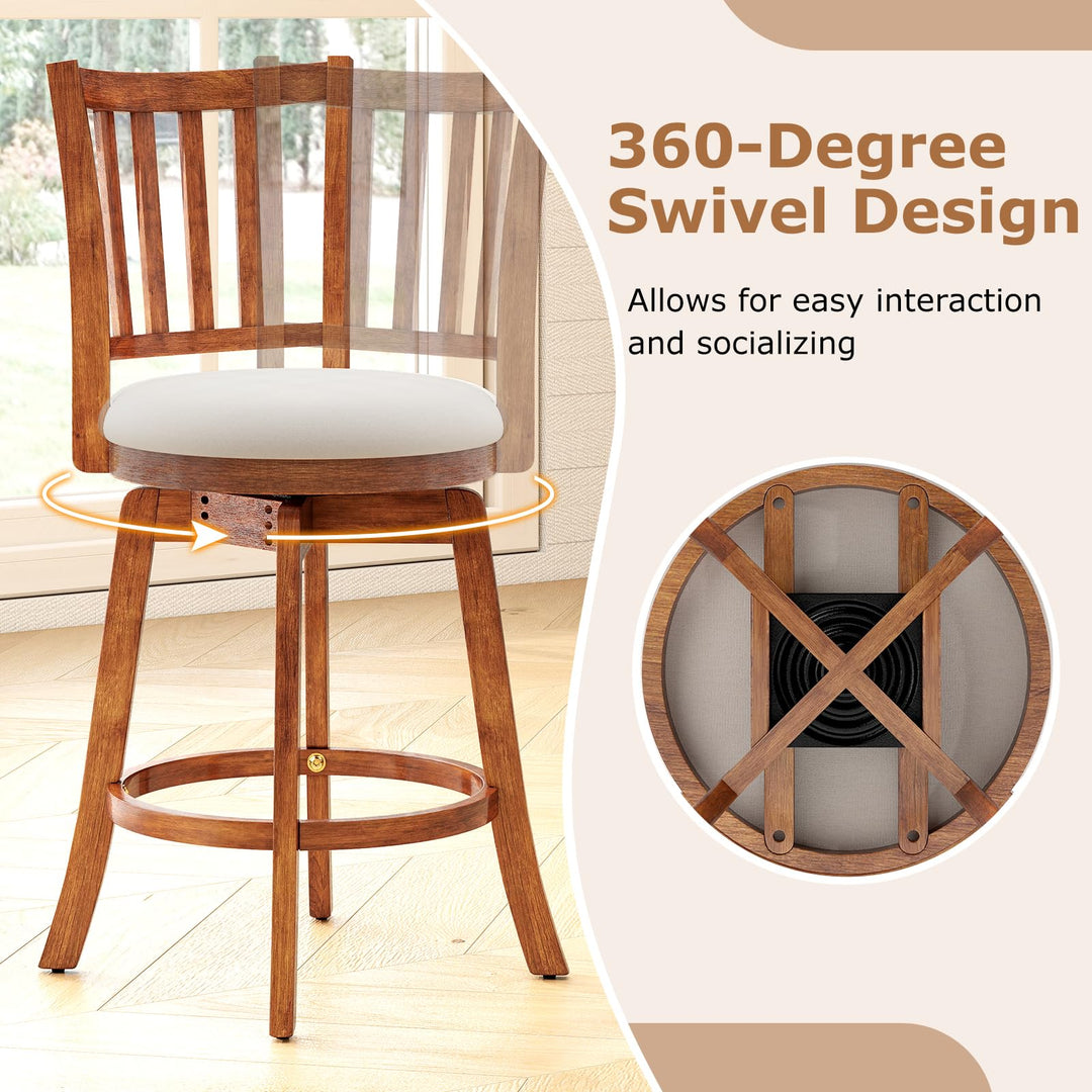 Giantex 25" Counter Height Stools Set of 2/4 with Rubber Wood Legs &amp; Footrest &amp; Upholstered Seat