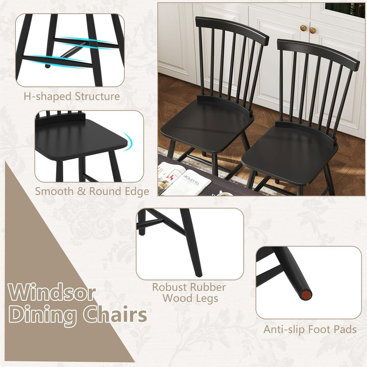 Giantex Windsor Dining Chairs Set of 2/4 Black, w/Wide Seat &amp; Spindle Back, Max Load 400 Lbs