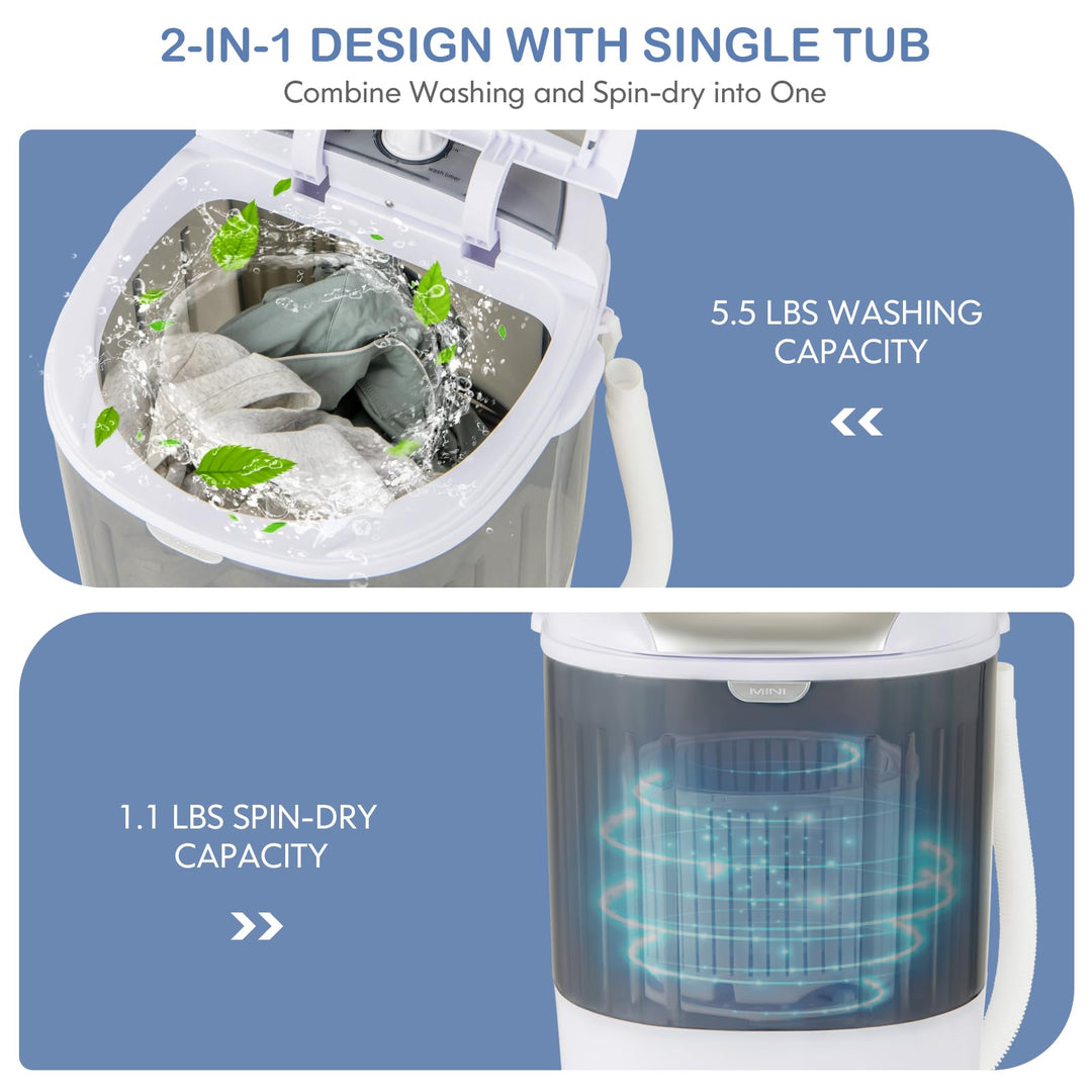 Portable Mini Washing Machine Semi-Automatic Washer and Spinner Combo with Single Tub