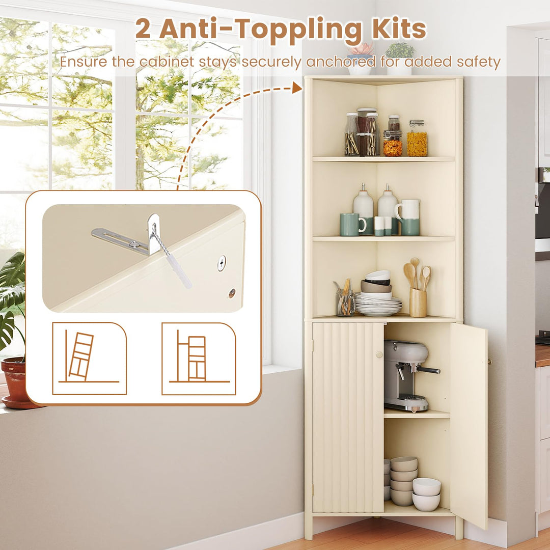 Giantex 68" Tall Bathroom Cabinet with Adjustable Shelves and 2 Fluted Doors