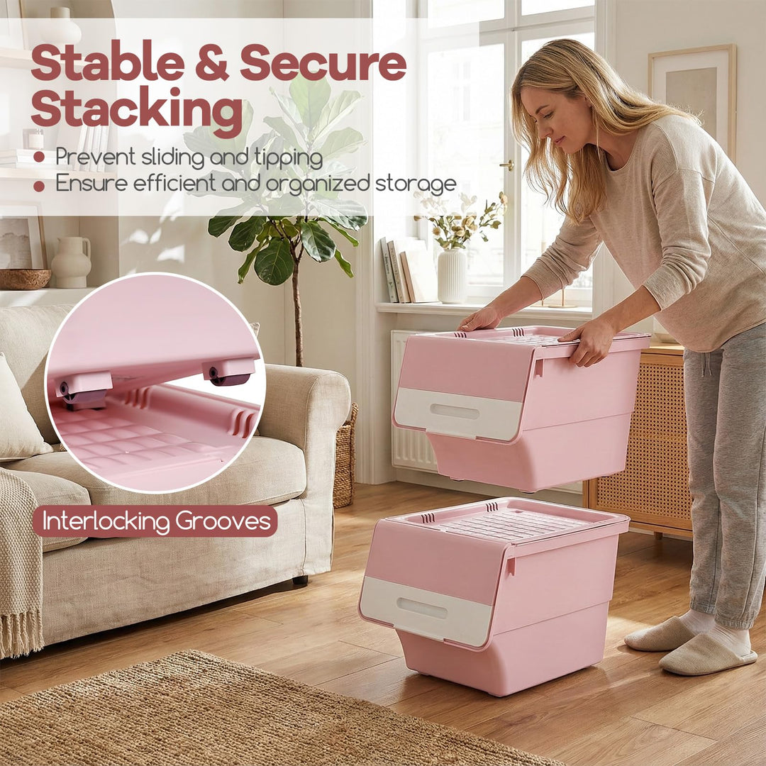 Giantex Plastic Stackable Storage Bins with Lids &amp; Wheels