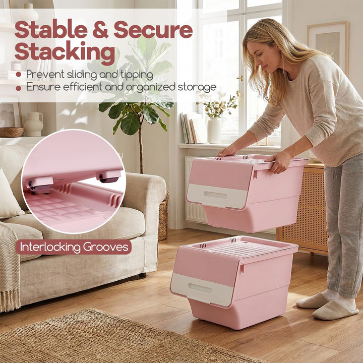 Giantex Plastic Stackable Storage Bins with Lids &amp; Wheels