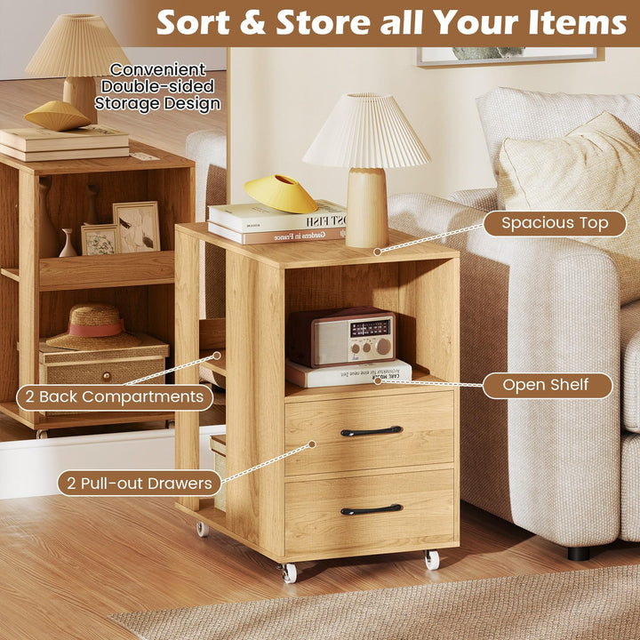 Giantex End Table with Charging Station - Night Stand on Wheels