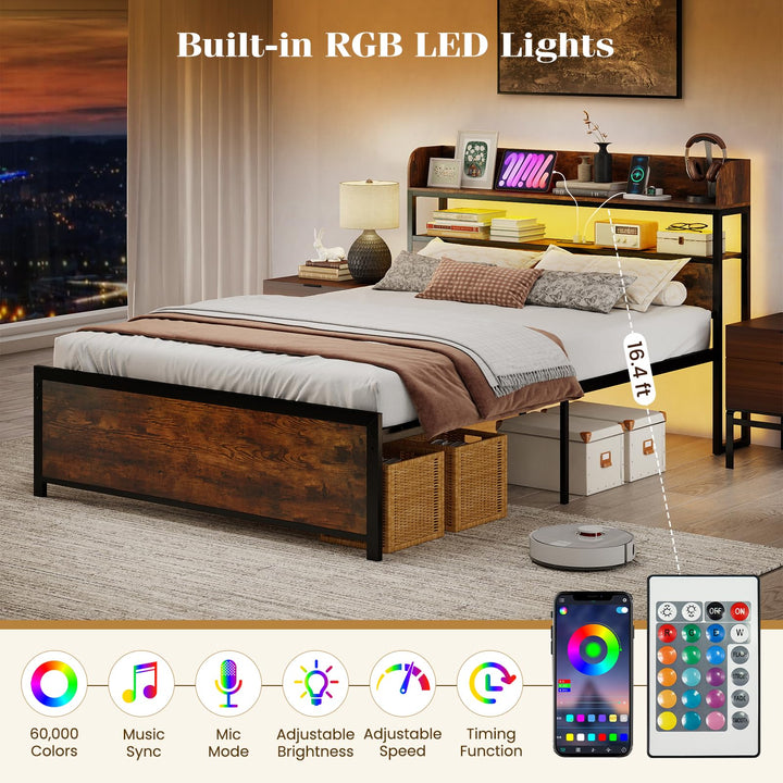 Giantex Metal Platform Bed Frame with Storage Headboard