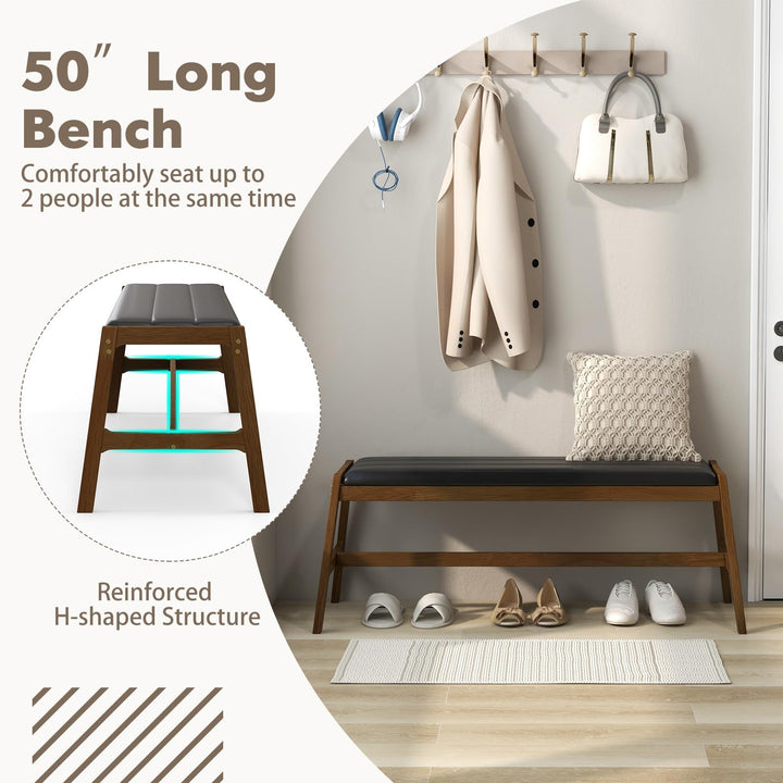 Giantex Upholstered Wood Dining Bench, 50" Entryway Bench w/Padded Seat &amp; Solid Rubber Wood Frame