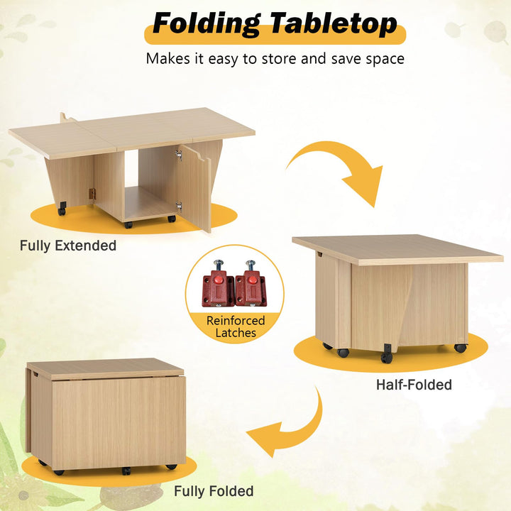 Giantex Folding Coffee Table 48 Inch Drop Leaf Extendable Center Table with Storage Cabinet &amp; Wheels
