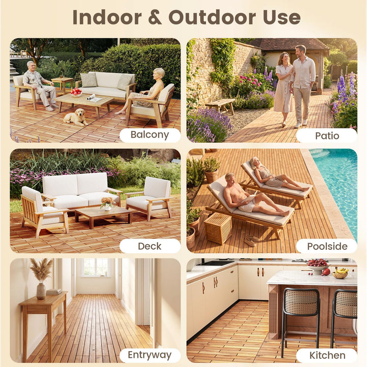 Giantex 24" x 12" Acacia Wood Deck Tiles with Drainage Base