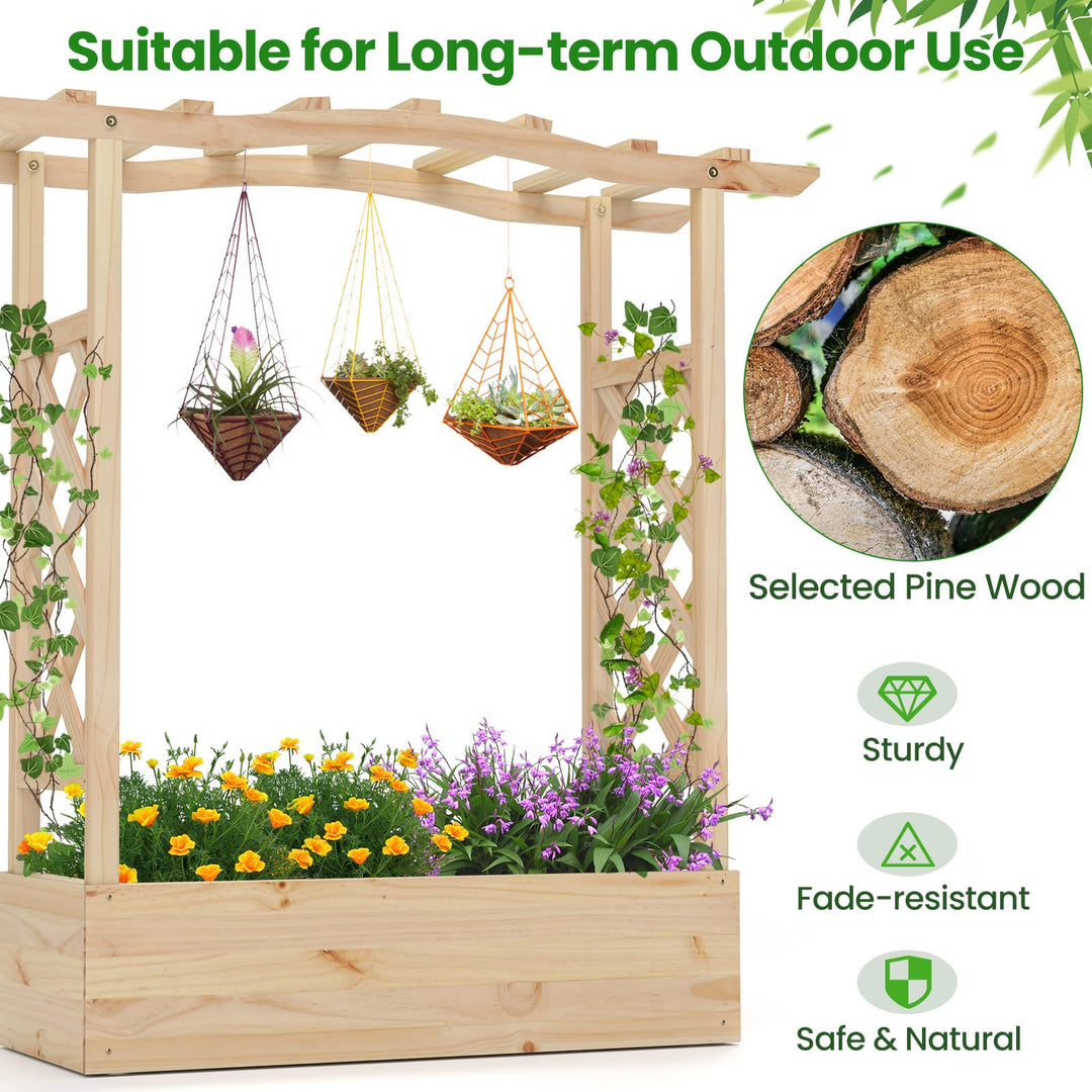 Giantex Raised Garden Bed with Sided Trellis &amp; Hanging Roof, Wood Planter Box, 44”x14”x45” (L x W x H)