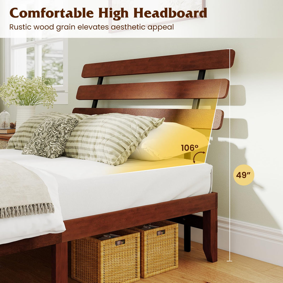 Giantex Queen/Full/Twin Size Platform Bed with Retro Headboard Mid Century Modern Bed Frame with Wood Slat Support