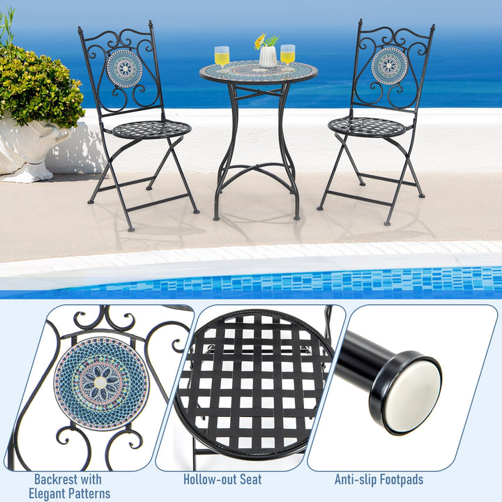 Giantex Patio Folding Chairs, Mosaic Bistro Chairs w/Backrest &amp; Round Seat for Porch Balcony Lawn