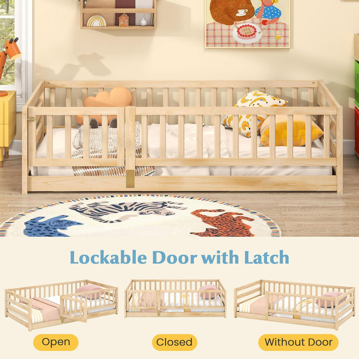 Giantex Twin Floor Bed with High Fence &amp; Door
