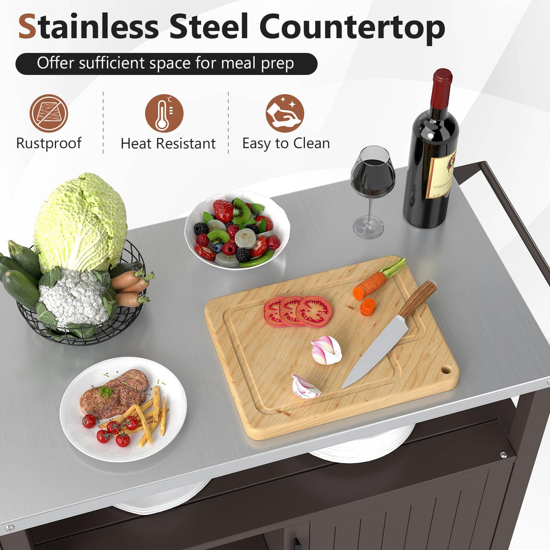 Giantex Outdoor Grill Cart with Storage Cabinet &amp; Shelves Patio Kitchen Island Table