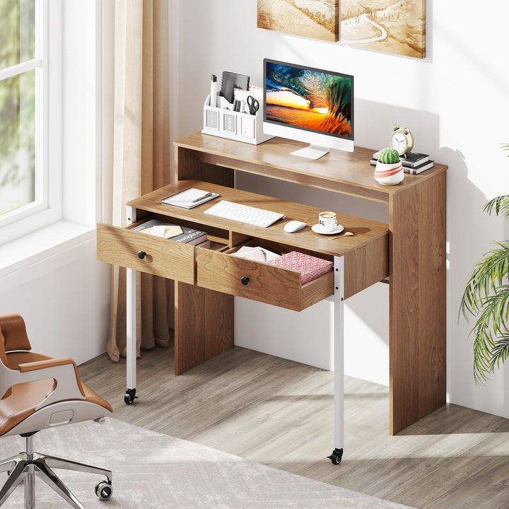 Giantex Small Computer Desk with Hutch &amp; Drawers