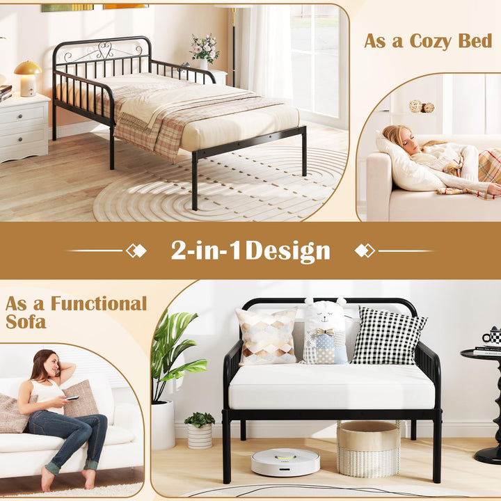 Giantex Metal Twin Bed Frame, Convertible Sofa Bed with Headboard &amp; Armrests, Pull-Out Sleeper Chair Bed