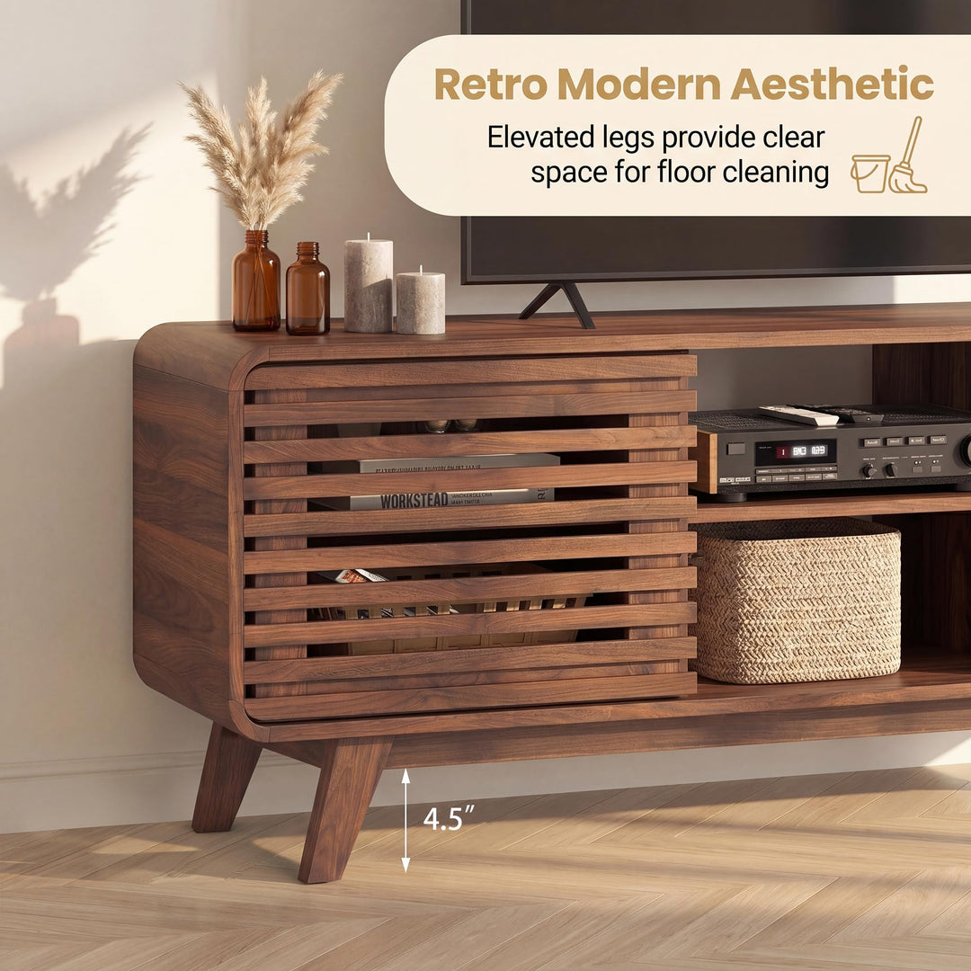 GIANTEX 58" Mid Century Modern TV Stand for 65 inch TV with Grille Doors