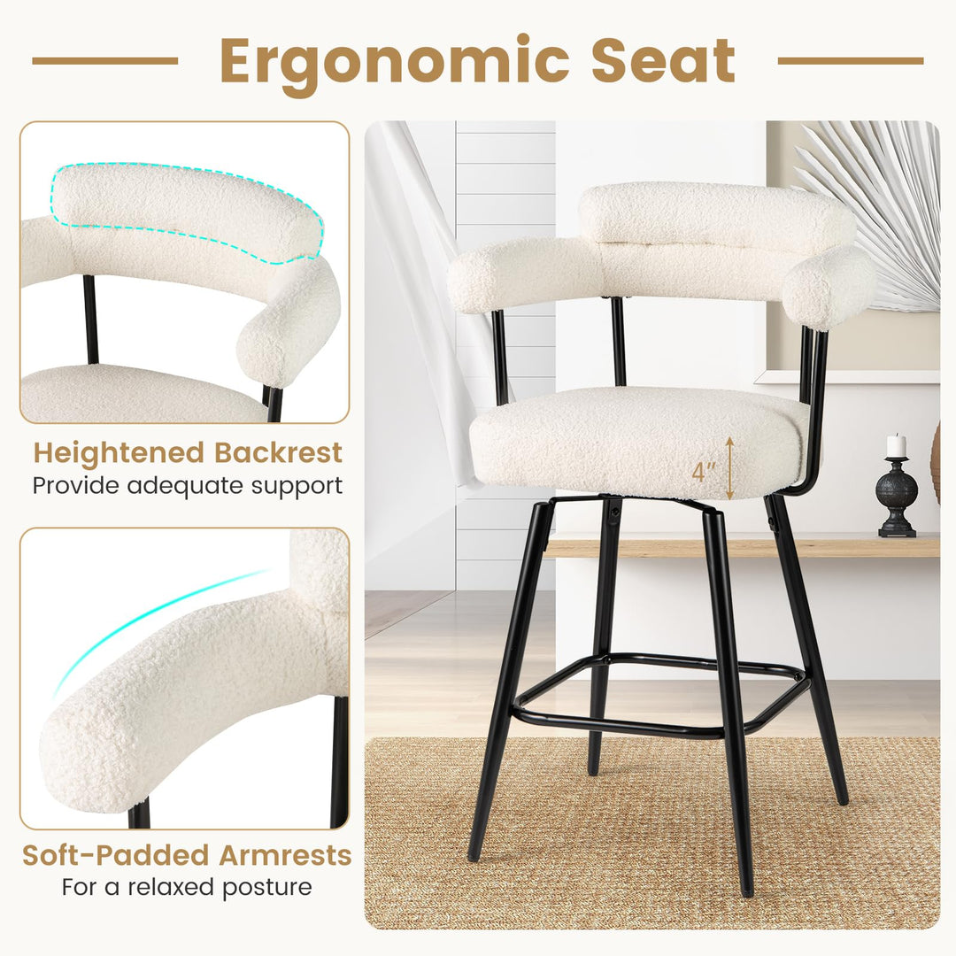Giantex Swivel Bar Stool Set of 2/4 Counter Height Chairs with Curved Back and Arms