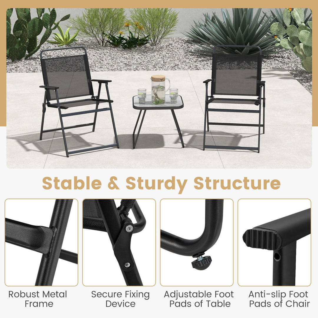 Giantex 3-Piece Patio Bistro Set, Outdoor Folding Chairs &amp; Table Set, Outdoor Conversation Set for Balcony Yard Poolside