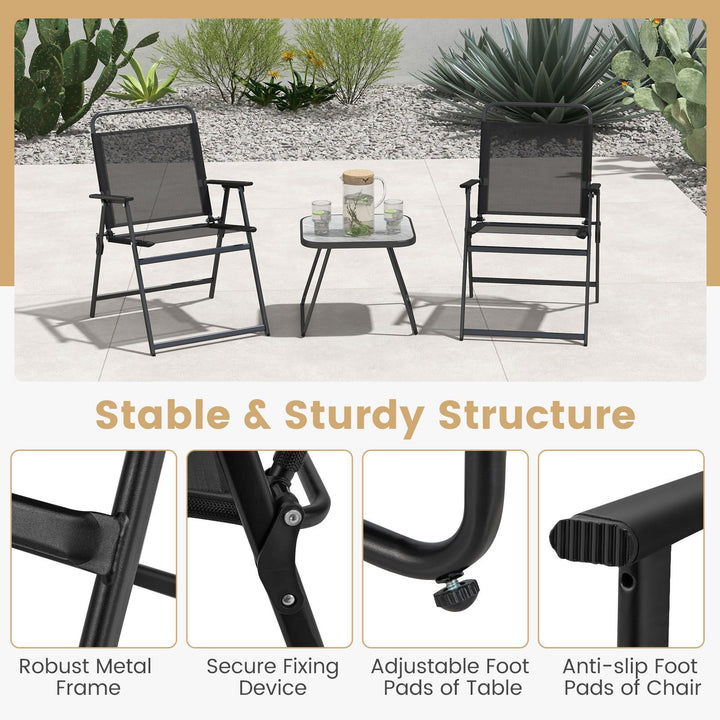 Giantex 3-Piece Patio Bistro Set, Outdoor Folding Chairs &amp; Table Set, Outdoor Conversation Set for Balcony Yard Poolside