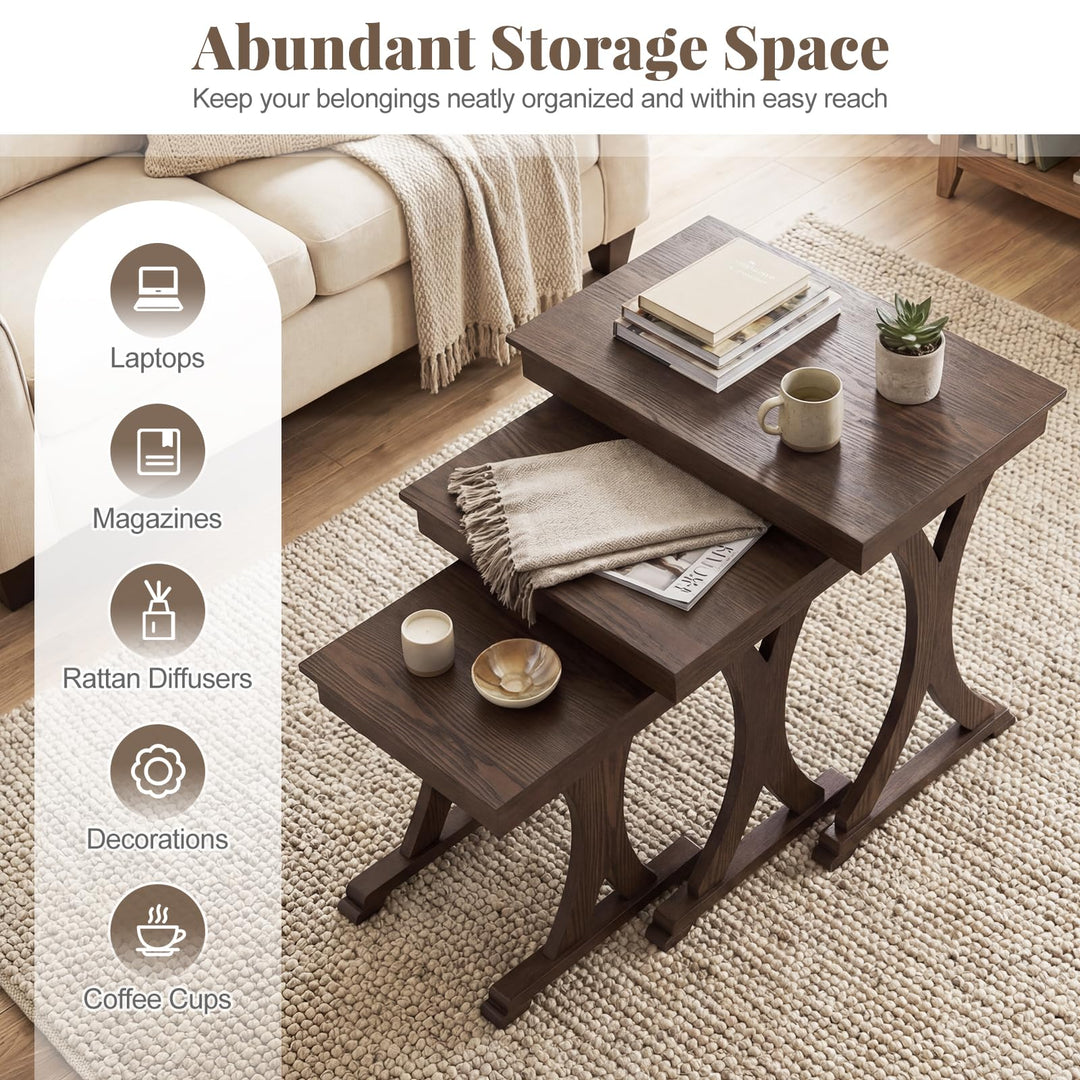 Giantex Nesting Coffee Table Set-of-3 - Stackable Rectangular Sofa End Side Table