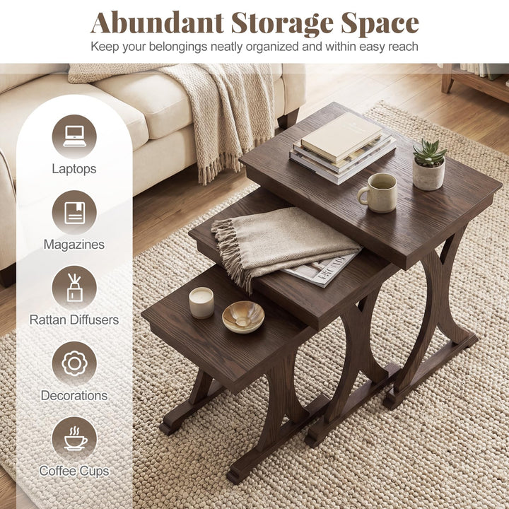 Giantex Nesting Coffee Table Set-of-3 - Stackable Rectangular Sofa End Side Table