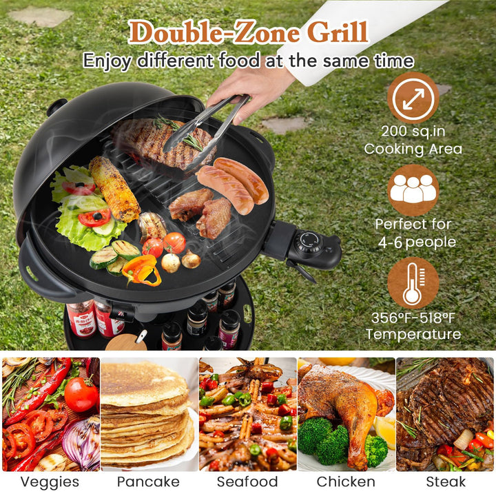 Giantex 1200W Electric BBQ Grills Outdoor Cooking with Lid &amp; Thermometer