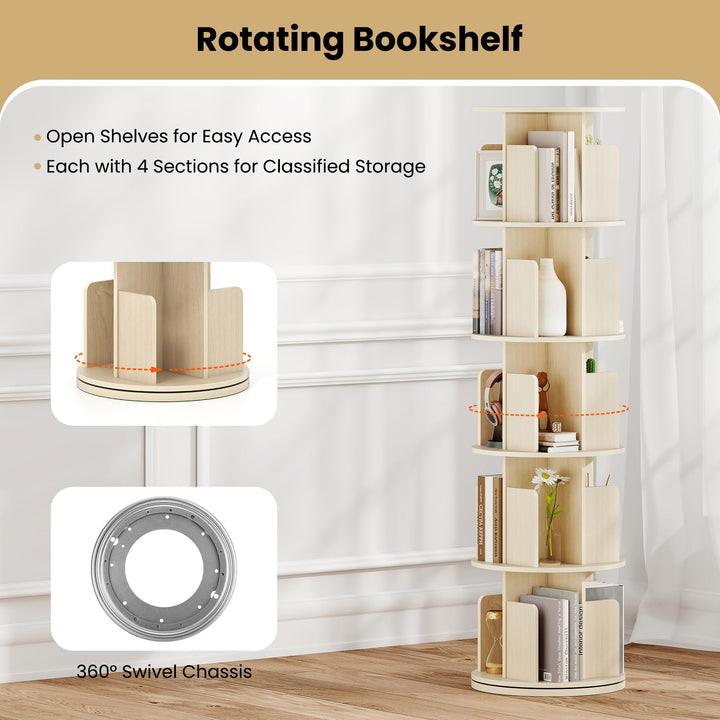 Giantex 5-Tier Rotating Bookshelf 360° Display Rack w/Dividers &amp; Anti-Falling Baffles