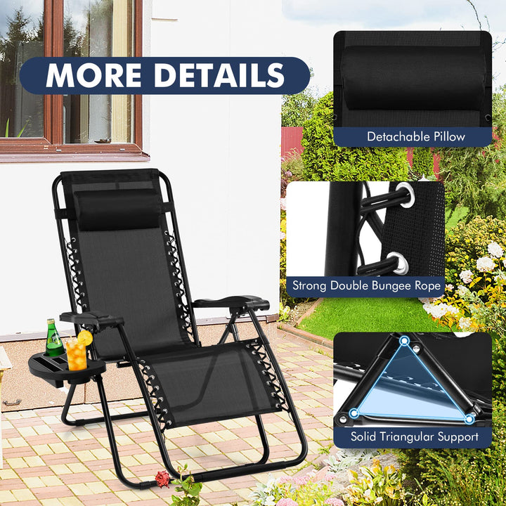 Outdoor Patio Recliner with Cup Holder &amp; Removable Pillow
