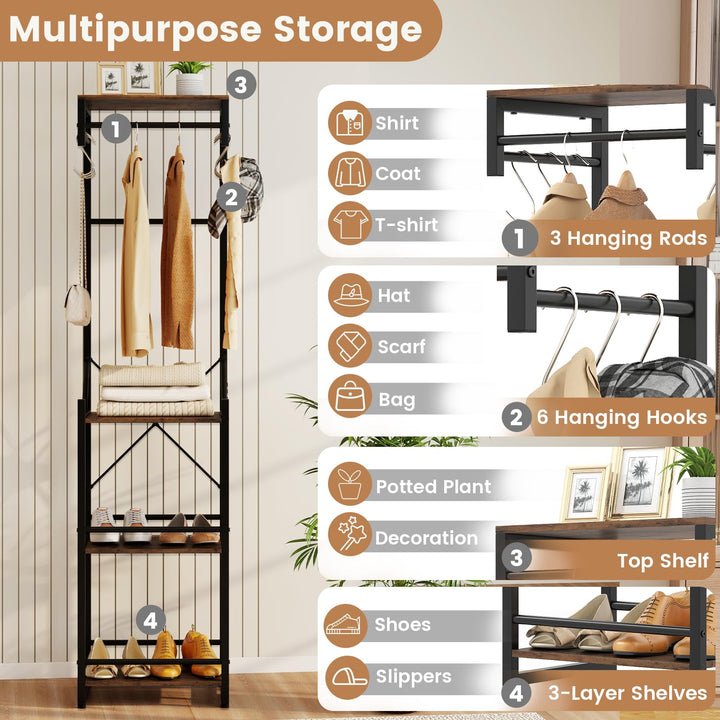 Giantex Freestanding Coat Rack with 4 Storage Shelves and 6 Hooks