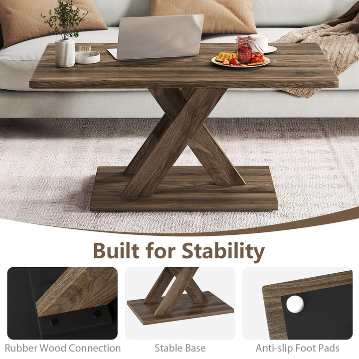 Giantex 37.5 Inch Wood Living Room Table with Stable Base &amp; Rubber Wood Connection