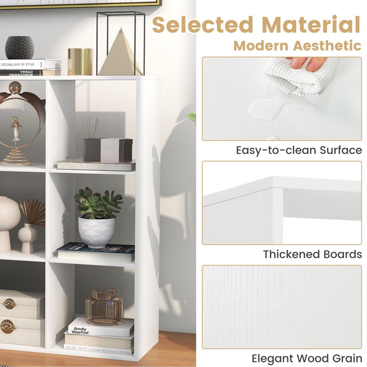 Giantex 9-Cube Bookcase, White Cubby Bookshelf w/Back Guardrail &amp; Anti-Tipping Kits