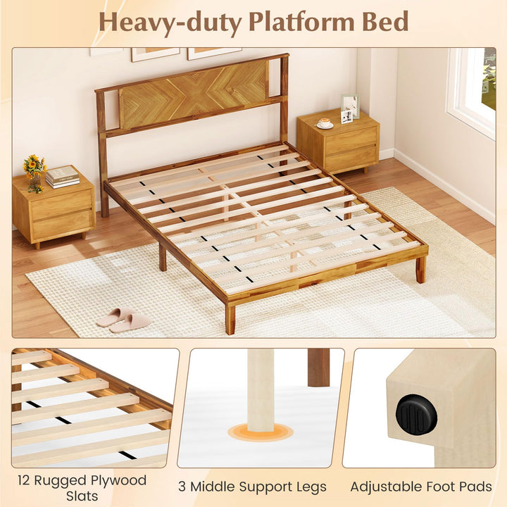 Giantex Queen/Full/Twin Size Acacia Wood Platform Bed Frame Mid-Century Modern Bed Frame with Headboard