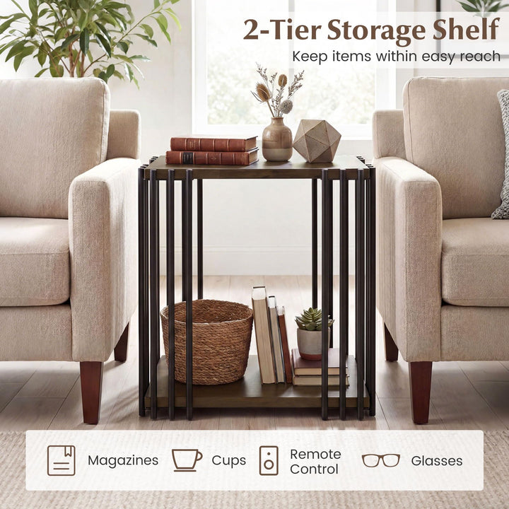 Giantex 2-Tier Wood Side Table - Narrow Sofa Couch End Table (1/2)