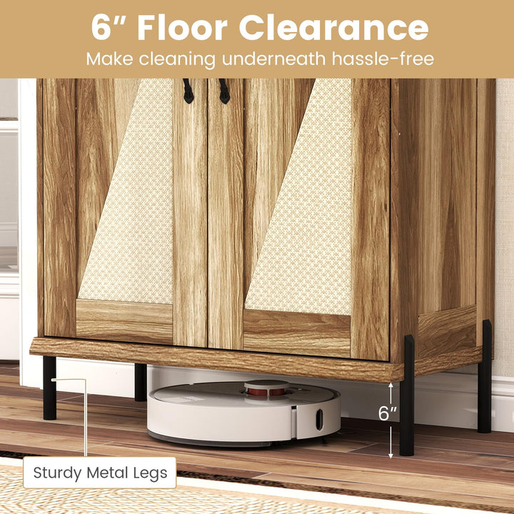 Giantex 5-Tier Farmhouse Shoe Storage Cabinet with Woven Rattan Doors,