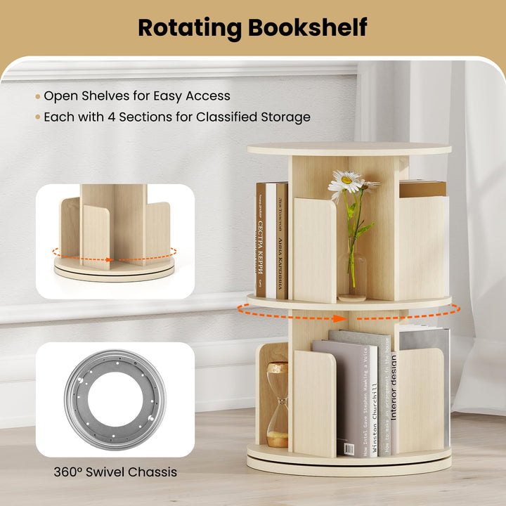 Giantex 2-Tier Rotating Bookshelf 360° Display Rack w/Dividers &amp; Anti-Falling Baffles
