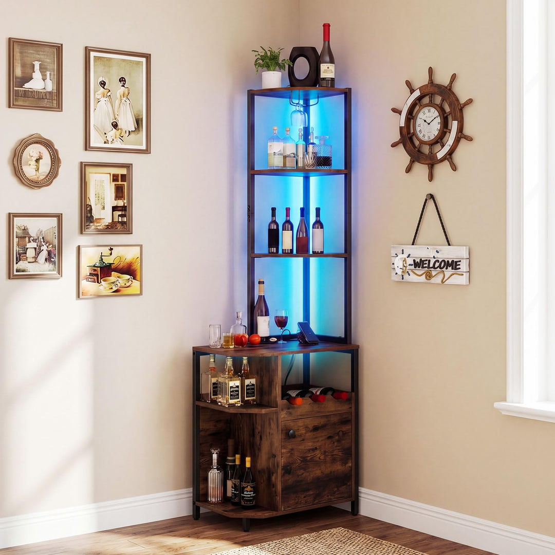 Giantex Corner Bar Cabinet w/Power Outlets