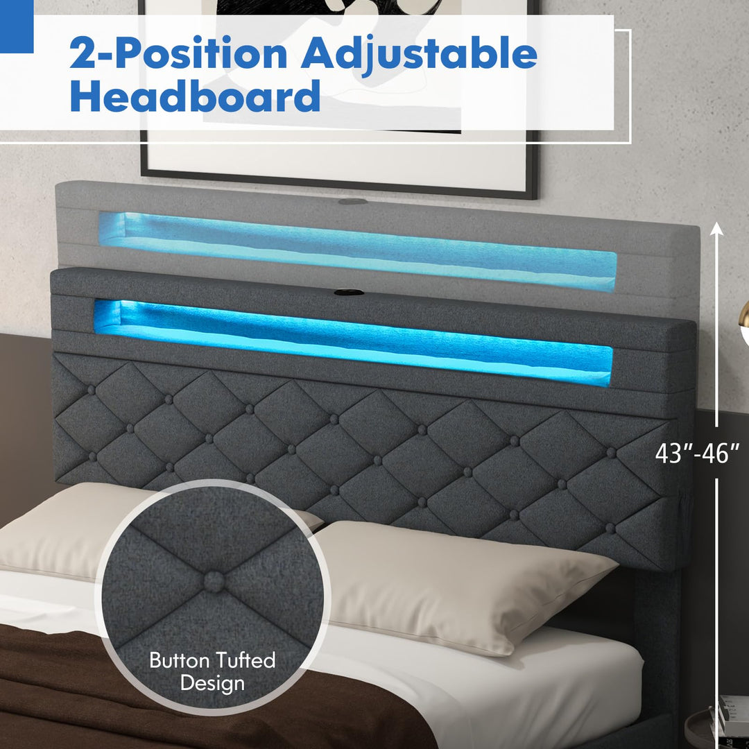 Giantex Queen/Full Size Bed Frame with Storage Headboard and 4 Drawers, Modern Upholstered Platform Bed with Charging Station