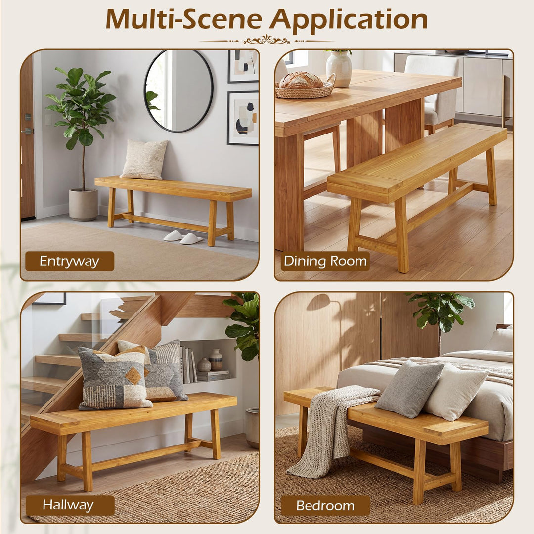 Giantex 63-Inches Dining Bench Teak Wood Outdoor Benches(1/2)
