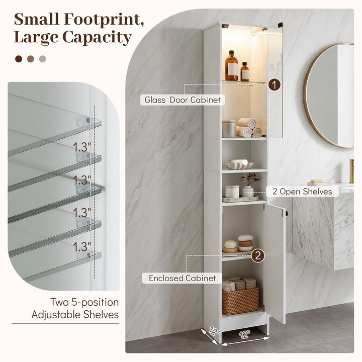 Giantex Tall Narrow Bathroom Cabinet with Lights &amp; Remote Control (1/2)