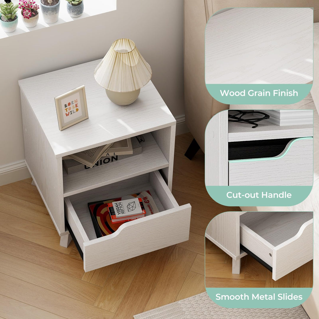 Giantex 2 Tier Nightstand, Mid Century Modern Bedside Table with Storage Drawer &amp; Open Shelf