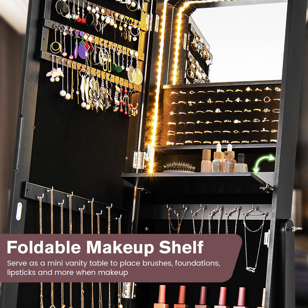 CHARMAID Jewelry Armoire with Full Length Door Mirror &amp; Inside Lighted Vanity Mirror