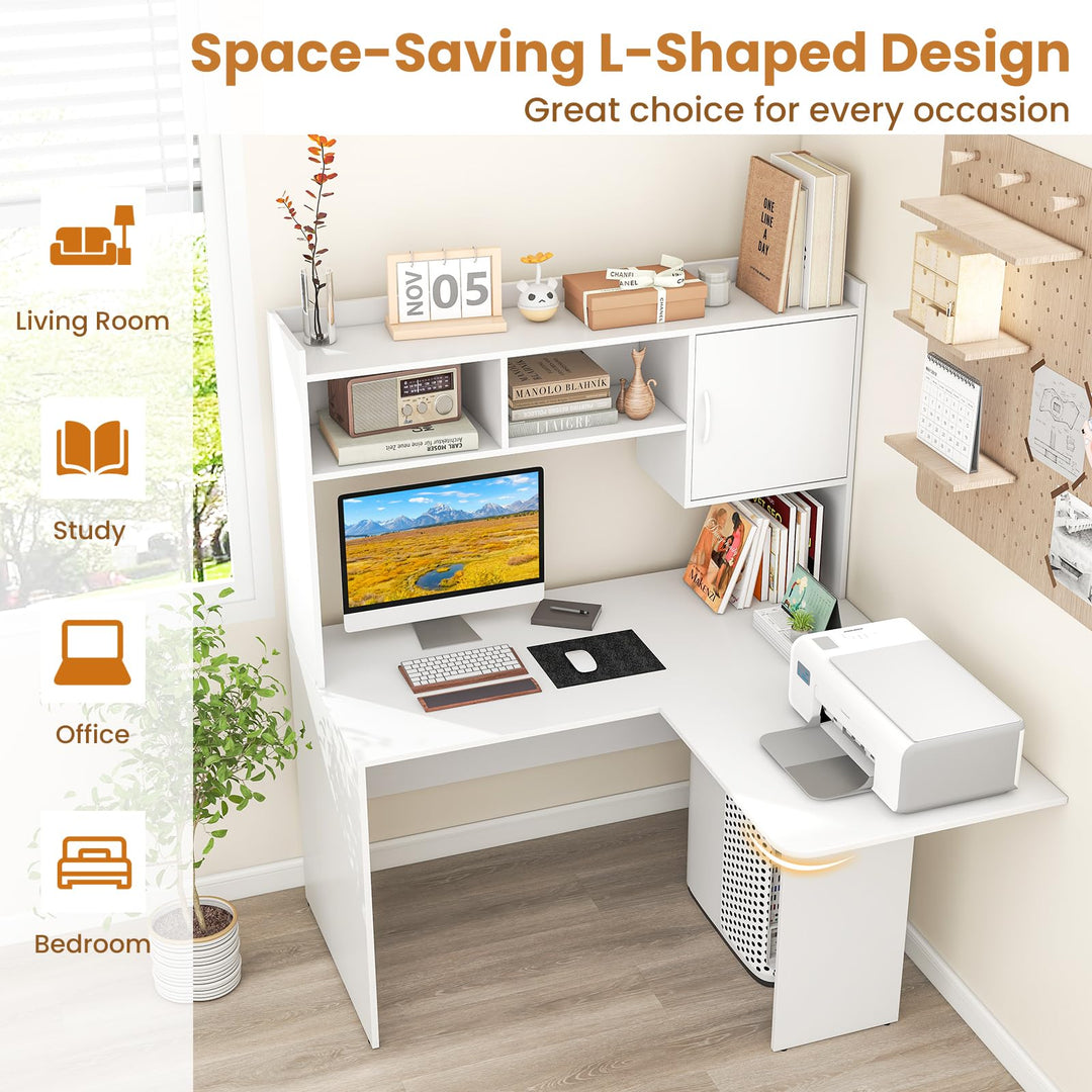 Giantex L Shaped Desk with Hutch, Corner Computer Desk with Storage Shelf &amp; Cabinet